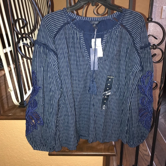 NWT Lucky Brand Cutout Stripe Peasant Top - Picture 6 of 8